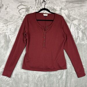 Universal Threads Henley Thermal Shirt Top Women's L Burgundy Red Long Sleeve
